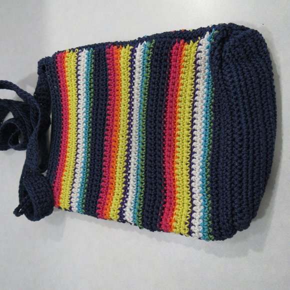 Lina Striped Rainbow Crochet Crossbody Bag Heart - Picture 5 of 8